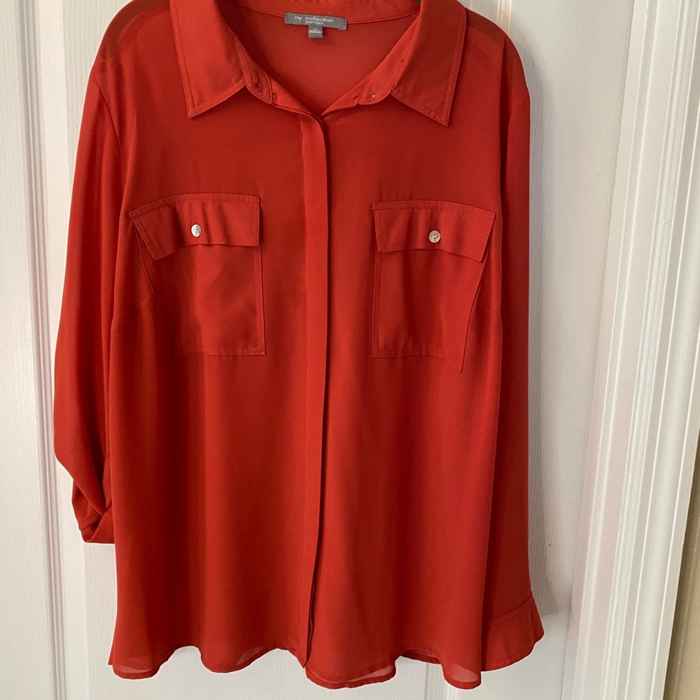 NY Collection Red Button Down Shirt